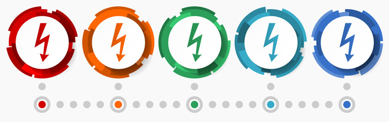 Leinwandbilder - Electricity, power, energy concept vector icon set, modern design abstract web buttons i n 5 color options, infographic template