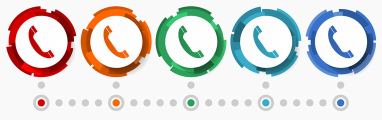 Poster - Phone, call, contact concept vector icon set, modern design abstract web buttons i n 5 color options, infographic template