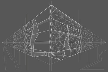 Wall Mural - Linear arcitectural sketch public building perspective on gray background