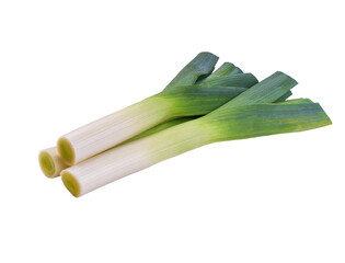 Wall Mural - organic leek isolated on white background,with clipping path. fresh leek cleaned and ready to be used in the kitchen.