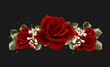 Beautiful floral texture with red roses on a black background