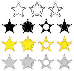 Wall Mural - Sherriff Star Badge Clipart Set - Outline, Silhouette, Gold and Silver