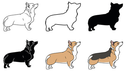 Sticker - Corgi Dog Clipart Set - Outline, Silhouette and Color