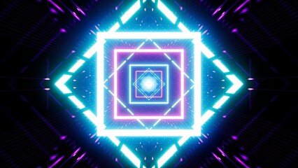 Wall Mural - Flickering Neon Geometric Square Light Disco VJ Art, 3D Rendering