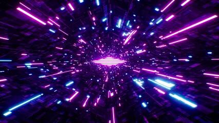 Wall Mural - Futuristic Neon Sci Fi Pattern Space Tunnel, 3D Rendering