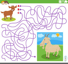 Maze Game With Cartoon Goat Character And Little Kid