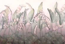 Tropical Palm Leaves. Mural, Wallpaper For Internal Printing. 3D Illustration
