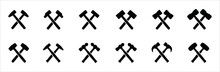 Hammer Icon Set. Crossed Hammers Vector Icons Set. Simple Flat Design. Symbol Or Sign For Smith, Blacksmith, Metalwork, Repair, Carpenter, Carpentry, And Builder.