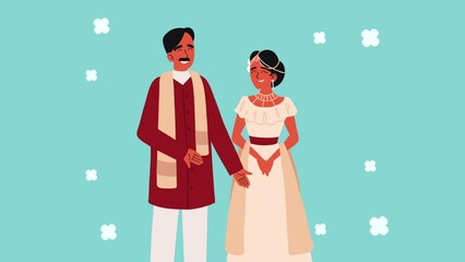 Wall Mural - indian marriage couple characters animation