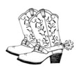 Cowboy boots sketch. Hand drawn vector illustration. Wild west design element.