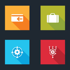 Poster - Set Cash back, Suitcase for travel, Outsourcing concept and Algorithm icon. Vector