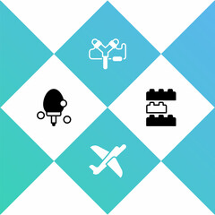 Sticker - Set Racket, Toy plane, Slingshot and building block bricks icon. Vector