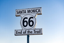 Route 66 End Of The Train. Santa Monica Road Sign