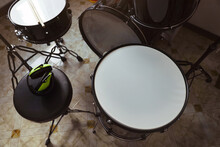 Above View Of Drum Set In Studio