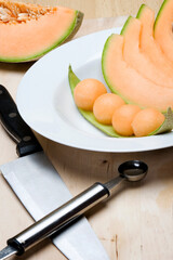 Wall Mural - Plate of freshly cut cantaloupe