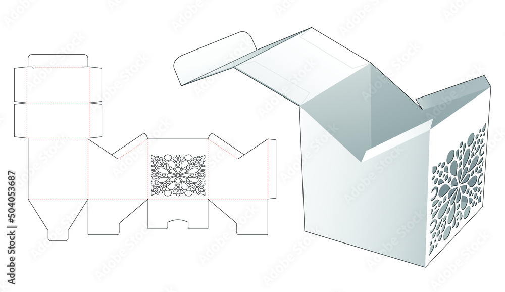 stenciled packaging box die cut and 3D mockup Stock Vector | Adobe Stock