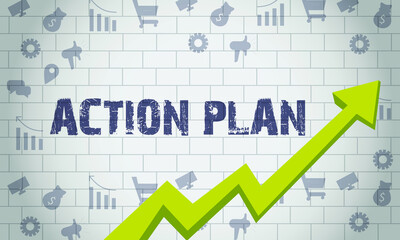 action plan Business Arrow Target Direction Concept, Business Concept Drawn on White Wall Grow Your Business,3D.