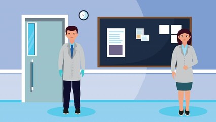 Wall Mural - medical doctors couple characters animation