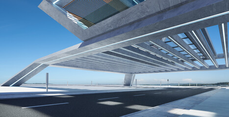 Wall Mural - Perspective view of empty road and modern rooftop building