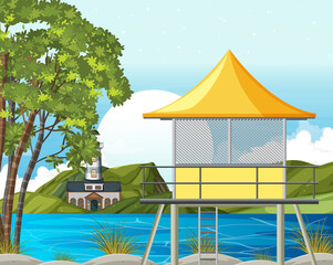 Wall Mural - Outdoor scene with lifeguard tower