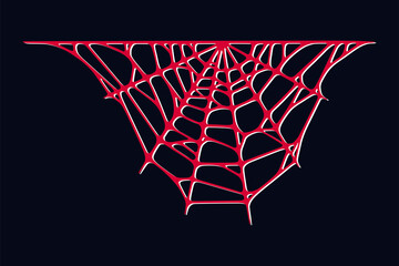 Wall Mural - Spider web set isolated on dark background. Spooky Halloween cobwebs with red threads. Outline vector illustration