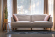 © thaiview - Grey sofa and cushions beside decorate with plant. Lighting from window.