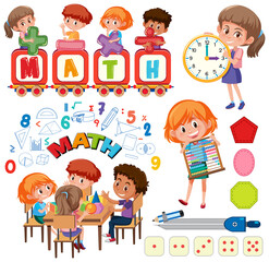 Wall Mural - Math classroom objects with supplies and students