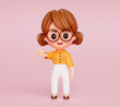 © mamewmy - Cute young Businesswoman standing and pointing fingers up having great idea 3d illustration cartoon character