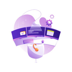 Wall Mural - a programmer's workplace, a monitor with program code and messengers. isolated vector illustration.