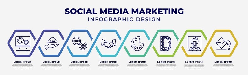 Wall Mural - vector infographic design template with icons and 8 options or steps. infographic for social media marketing concept. included system, advise, pros and cons, partner, color, letter color, seminar,