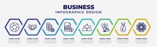 Vector Infographic Design Template With Icons And 8 Options Or Steps. Infographic For Business Concept. Included Infographic Elements, Shaking Hands, Euro Coins Stack, Profit Report, Ingot, Success