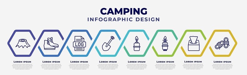 Wall Mural - vector infographic design template with icons and 8 options or steps. infographic for camping concep