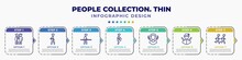 Infographic Template With Icons And 7 Options Or Steps. Infographic For People Collection. Thin Concept. Included Gossip, Person Walking, Rehabilitation, Stoh Ache, Person Listening, Ninja Portrait,