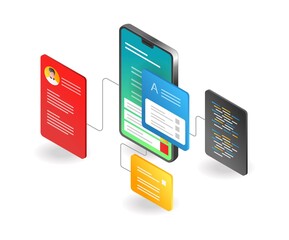 Wall Mural - flat isometric illustration concept. smartphone layout program application