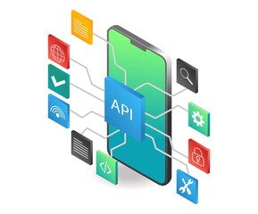 Aufkleber - flat isometric illustration concept. API application network
