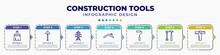Infographic Template With Icons And 7 Options Or Steps. Infographic For Construction Tools Concept. Included Paint Brush, Warning, Electric Tower, Roof, Paint Roller, Garage Screwdriver, Boning Rod