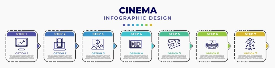 Wall Mural - infographic template with icons and 7 options or steps. infographic for cinema concept. included ani