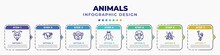 Infographic Template With Icons And 7 Options Or Steps. Infographic For Animals Concept. Included Goat, Pig, Chimpanzee, Beetle, Deadlock, Fly, Ostrich Editable Vector.