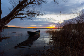 Fisher boat back to Van port. Van Lake has special fish, Alburnus tarichi,Turkey.