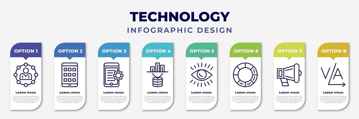 Wall Mural - infographic template with icons and 8 options or steps. infographic for technology concept. included affiliate marketing, native apps, hybrid app, data visualization, impressions, colory theory,