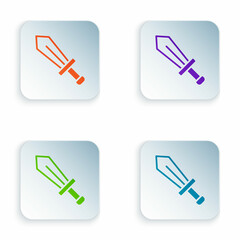 Poster - Color Sword for game icon isolated on white background. Set colorful icons in square buttons. Vector