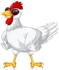 Sticker - White chicken wearing sunglasses cartoon character