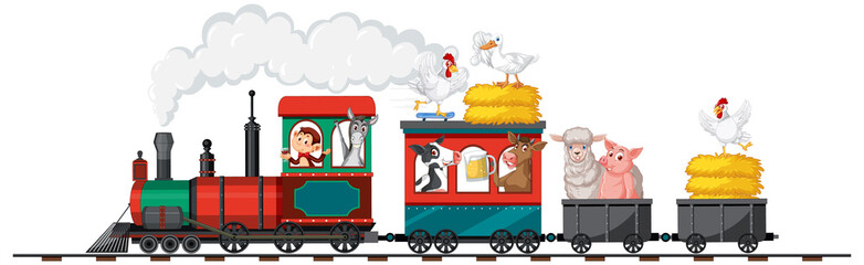 Canvas Print - Train ride with many animals