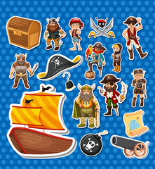 Wall Mural - sticker pack of pirate cartoon characters and objects