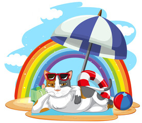 Canvas Print - A cat  relax on beach