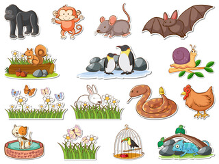 Canvas Print - Sticker set of cartoon wild animals