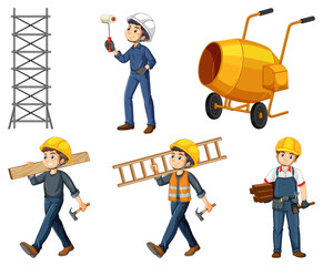 Poster - Construction worker set with man and tools