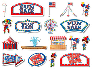 Canvas Print - Sticker set of amusement park and fun fair objects