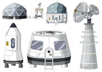 Wall Mural - set of spaceship and satellite objects