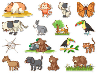 Wall Mural - Sticker set of cartoon wild animals